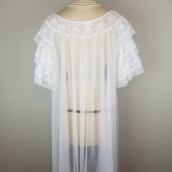 Vintage 1950's Feminine White with Lace Trim Peignoir Robe Nightie Ladies Sz Med - Picture 6 of 12